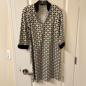 Katherine Way Black and Cream Geometric Long Sleeve Dress